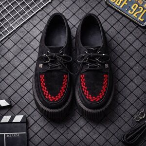 T.U.K. Black Suede Red Interlace Viva Mondo Creepers